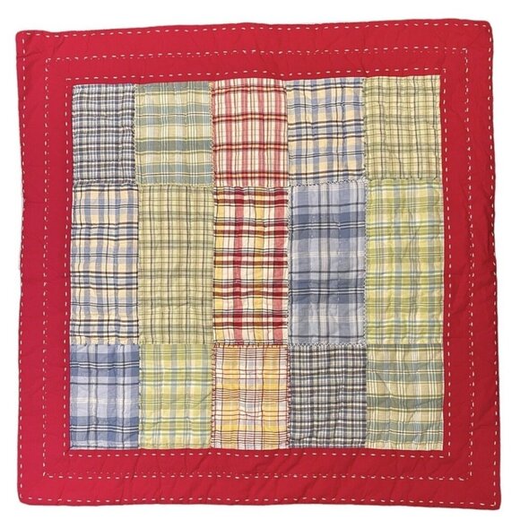 Pottery Barn‎ Kids Madras Plaid Patchwork Quilt Euro Sham - Picture 1 of 7